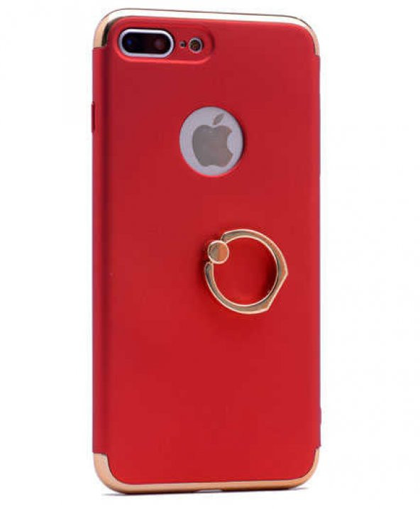 Apple iPhone 7 Plus Kılıf 3 Parçalı Yüzüklü Rubber Kapak - Kırmızı