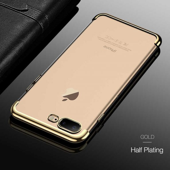 Apple iPhone 7 Plus Kılıf Dört Köşeli Lazer Silikon Kapak - Gold