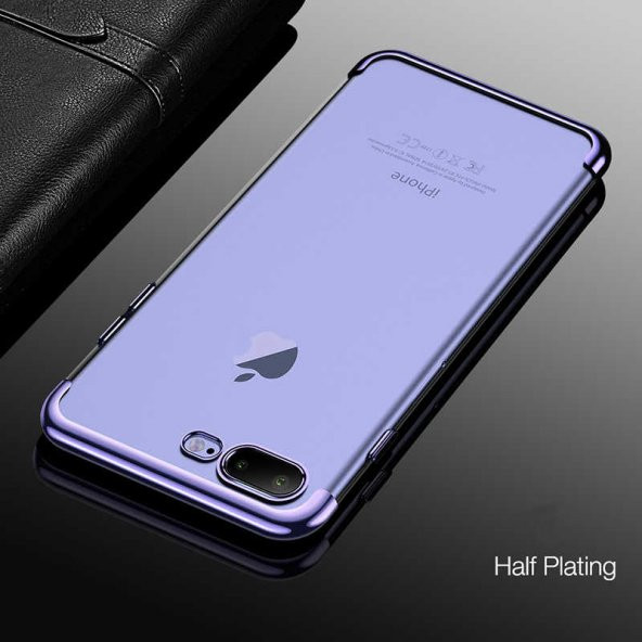 Apple iPhone 7 Plus Kılıf Dört Köşeli Lazer Silikon Kapak - Mavi