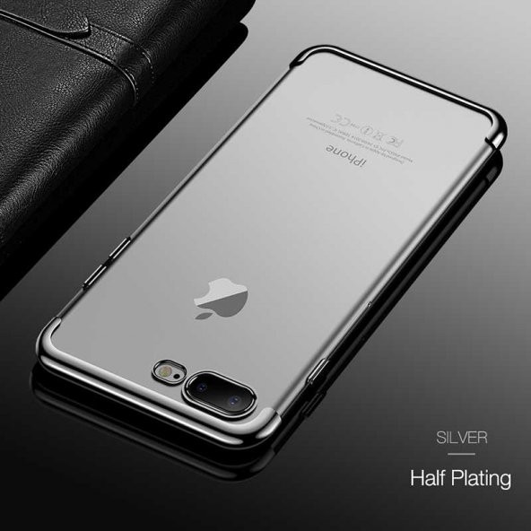 Apple iPhone 7 Plus Kılıf Dört Köşeli Lazer Silikon Kapak - Gri