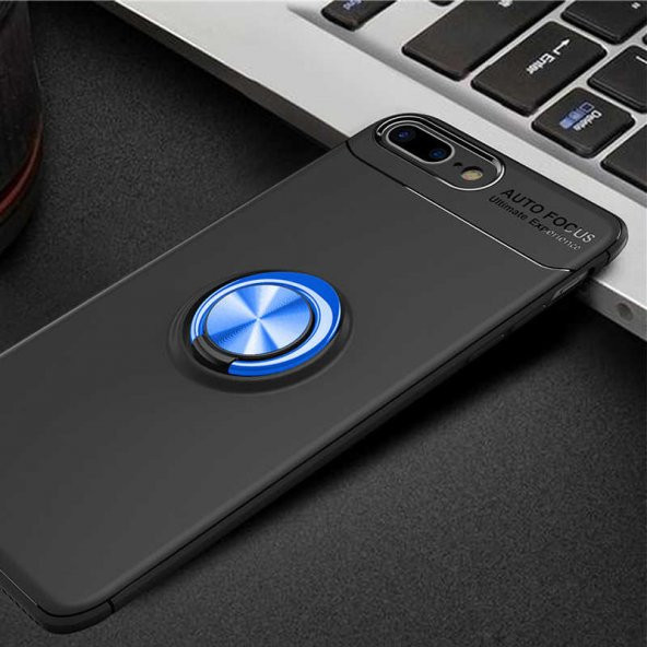 Apple iPhone 7 Plus Kılıf Ravel Silikon Kapak - Siyah-Mavi