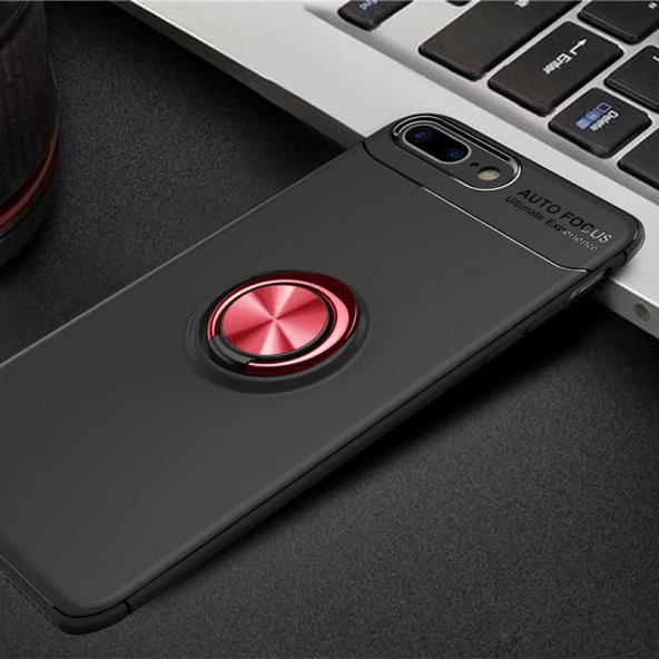 Apple iPhone 7 Plus Kılıf Ravel Silikon Kapak - Siyah-Kırmızı