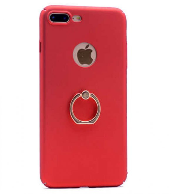 Apple iPhone 7 Plus Kılıf Yüzüklü Rubber Kapak - Kırmızı