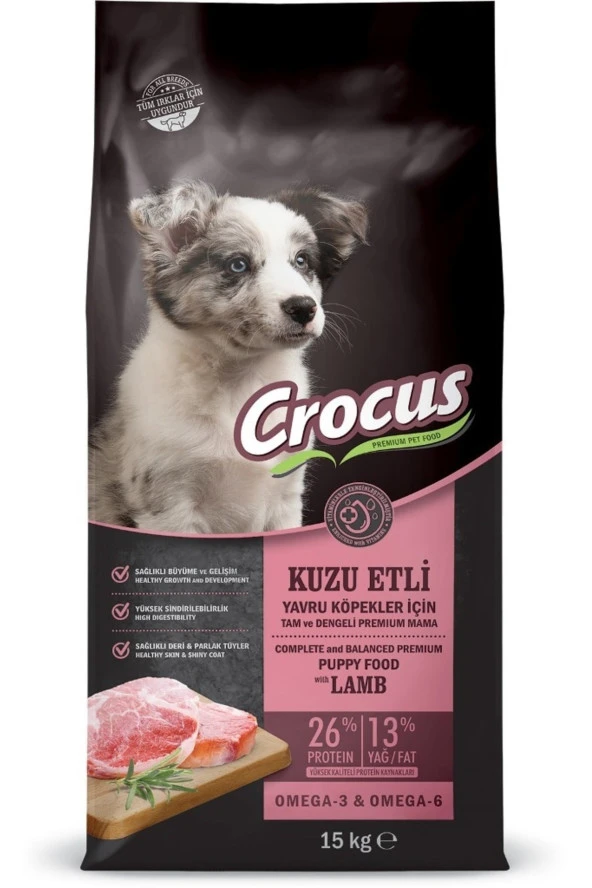 Crocus Kuzu Etli Pirinçli Yavru Köpek Maması 15 Kg