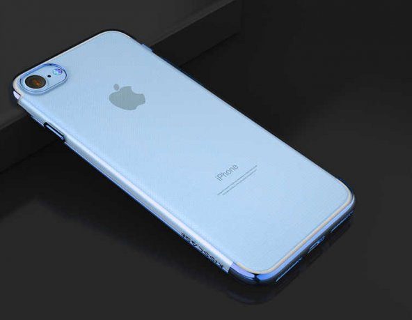 Apple iPhone 8 Kılıf Dört Köşeli Lazer Silikon Kapak - Mavi