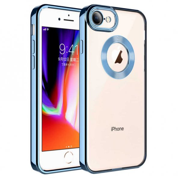 Apple iPhone 8 Kılıf Kamera Korumalı Logo Gösteren Omega Kapak - Sierra Mavi