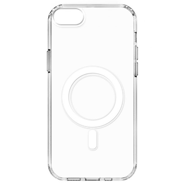 Apple iPhone 8 Kılıf Magsafe Şarj Özellikli Şeffaf Sert PC Embos Kapak - Renksiz
