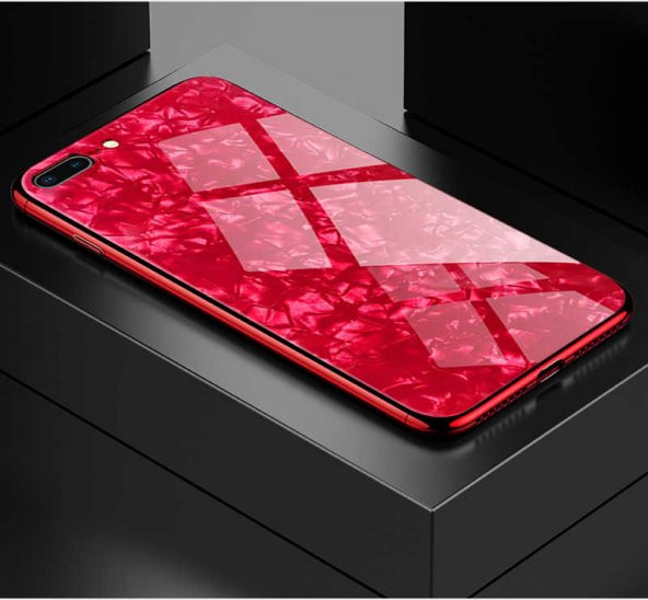 Apple iPhone 8 Kılıf Marbel Cam Silikon - Kırmızı