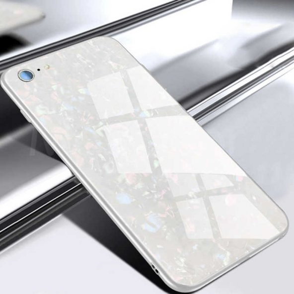 Apple iPhone 8 Kılıf Marbel Cam Silikon - Beyaz