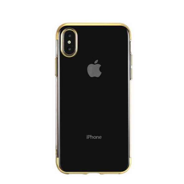 Apple iPhone X Kılıf Dört Köşeli Lazer Silikon Kapak - Gold