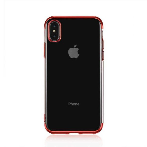 Apple iPhone X Kılıf Dört Köşeli Lazer Silikon Kapak - Kırmızı