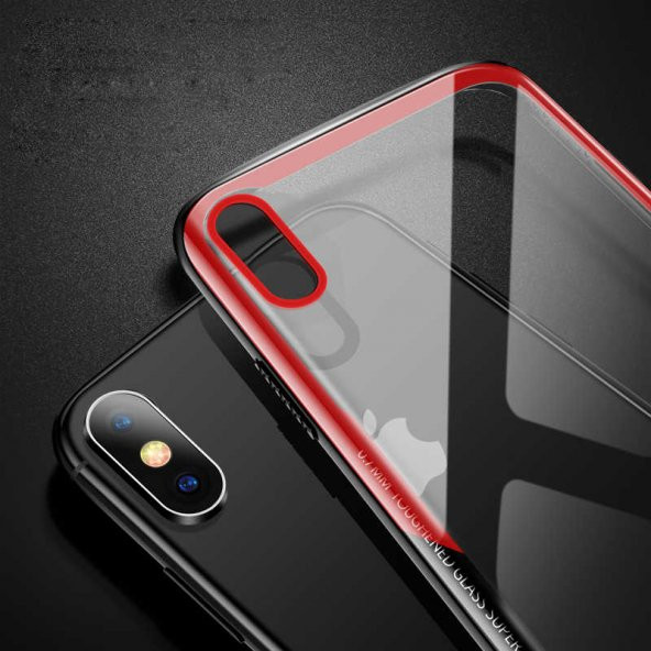 Apple iPhone X Kılıf Eğimli Craft Cam Kapak - Siyah-Kırmızı