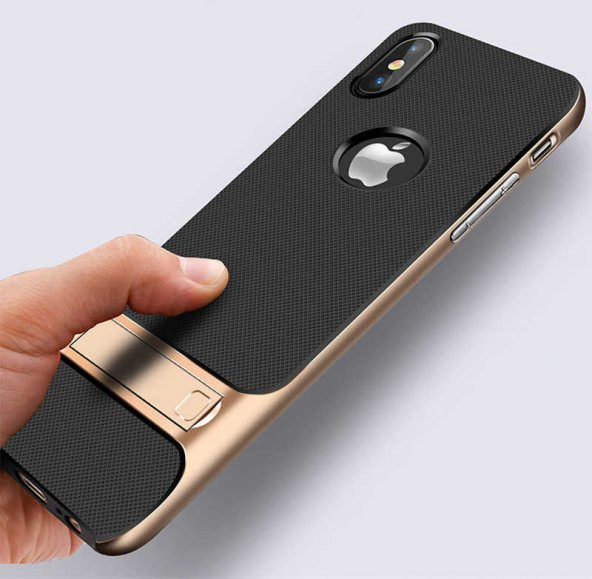 Apple iPhone X Kılıf Standlı Verus Kapak - Gold