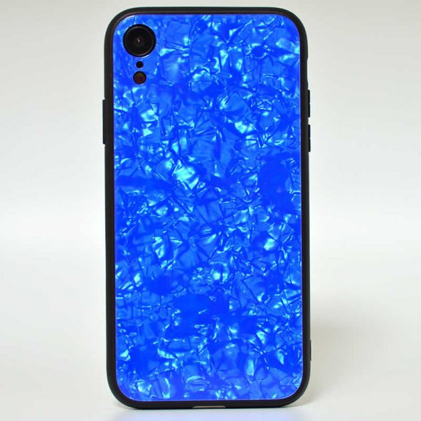 Apple iPhone XR 6.1 Kılıf Marbel Cam Silikon - Mavi