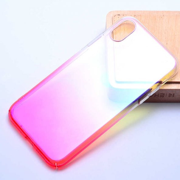 Apple iPhone XR 6.1 Kılıf Renkli Transparan Kapak - Pembe