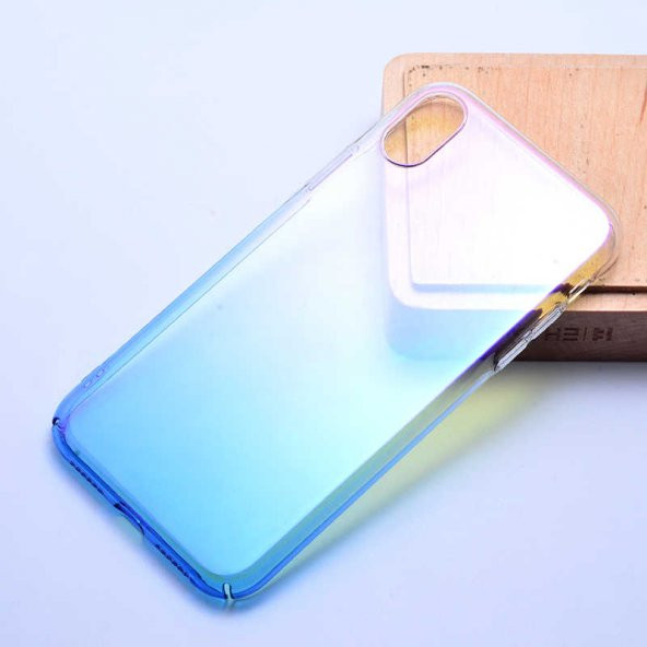 Apple iPhone XR 6.1 Kılıf Renkli Transparan Kapak - Mavi