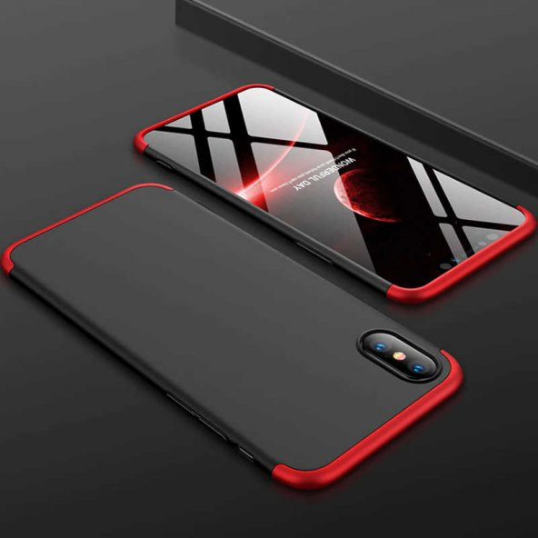 Apple iPhone XS Max 6.5 Kılıf Ays Kapak - Siyah-Kırmızı