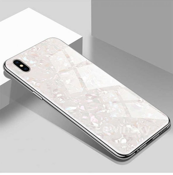 Apple iPhone XS Max 6.5 Kılıf Marbel Cam Silikon - Beyaz