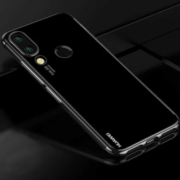 Huawei Honor Play Kılıf Dört Köşeli Lazer Silikon Kapak - Siyah