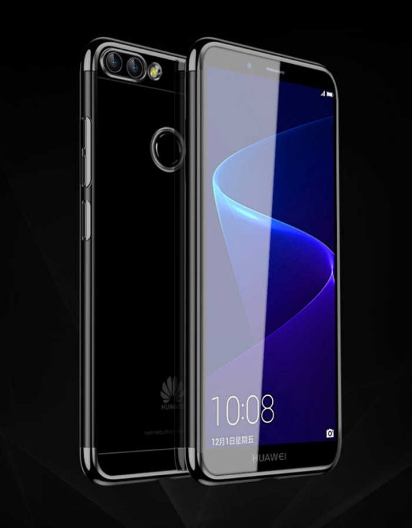 Huawei P Smart Kılıf Dört Köşeli Lazer Silikon Kapak - Siyah