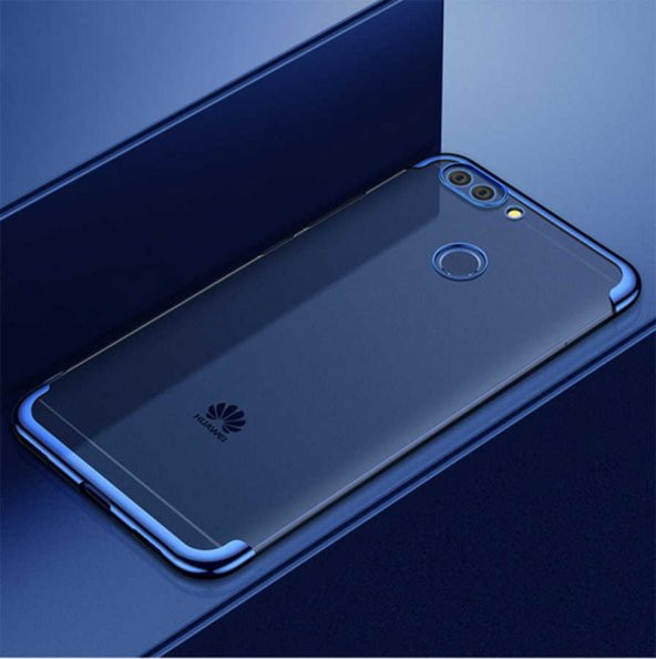 Huawei P Smart Kılıf Dört Köşeli Lazer Silikon Kapak - Mavi