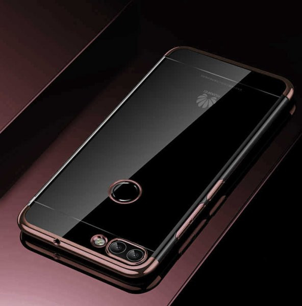 Huawei P Smart Kılıf Dört Köşeli Lazer Silikon Kapak - Rose Gold