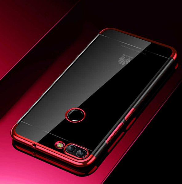 Huawei P Smart Kılıf Dört Köşeli Lazer Silikon Kapak - Kırmızı