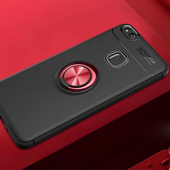 Huawei P10 Lite Kılıf Ravel Silikon Kapak - Siyah-Kırmızı