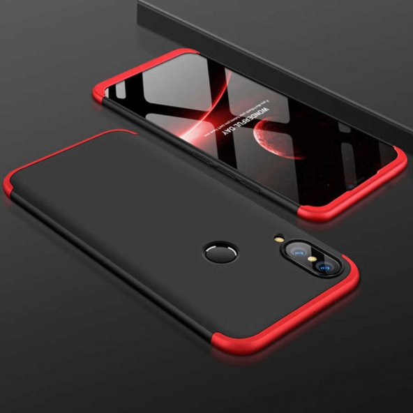 Huawei P20 Lite Kılıf Ays Kapak - Siyah-Kırmızı