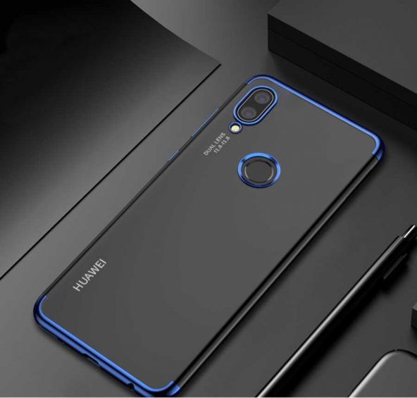 Huawei P20 Lite Kılıf Dört Köşeli Lazer Silikon Kapak - Mavi
