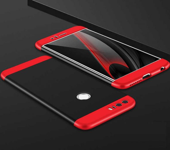 Huawei P9 Lite 2017 Kılıf Ays Kapak - Siyah-Kırmızı