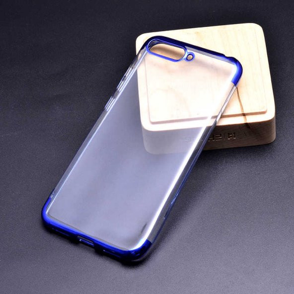 Huawei Y6 2018 Kılıf Dört Köşeli Lazer Silikon Kapak - Mavi
