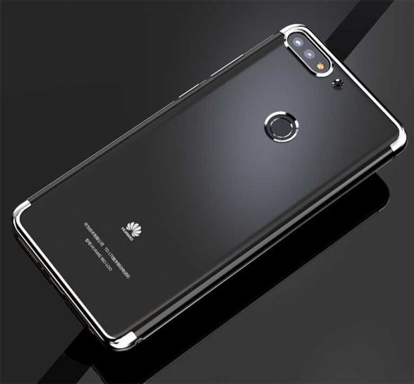 Huawei Y7 2018 Kılıf Dört Köşeli Lazer Silikon Kapak - Gri