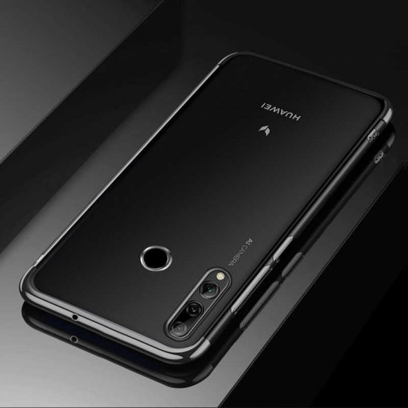 Huawei Y9 Prime 2019 Kılıf Dört Köşeli Lazer Silikon Kapak - Siyah