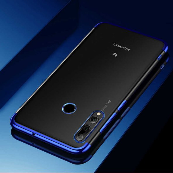 Huawei Y9 Prime 2019 Kılıf Dört Köşeli Lazer Silikon Kapak - Mavi