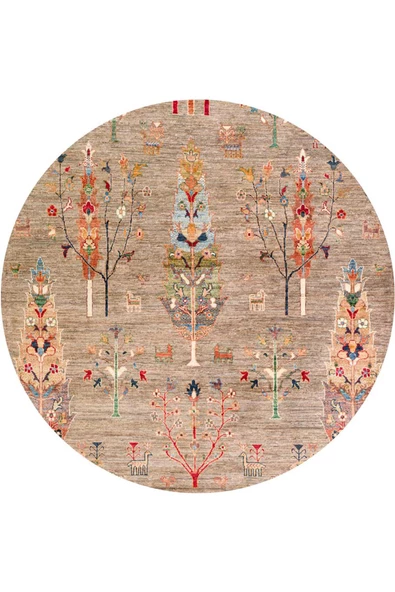 Şal Desenli Dokuma Pamuk Taban Dijital Dekoratif Yuvarlak Halı  VİZON 160X160