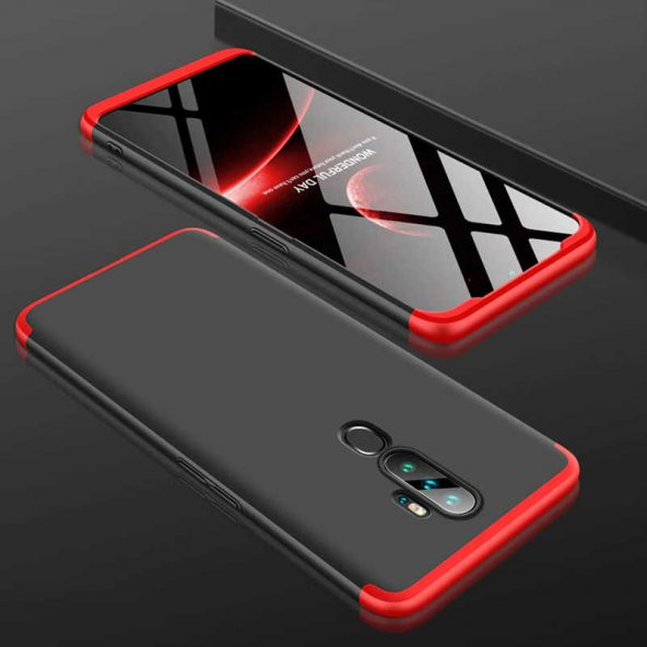 Oppo A9 2020 Kılıf Ays Kapak - Siyah-Kırmızı
