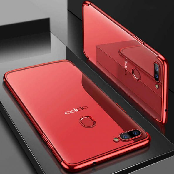 Oppo AX7 Kılıf Dört Köşeli Lazer Silikon Kapak - Kırmızı