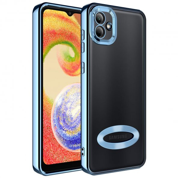 Samsung Galaxy A04 Kılıf Kamera Korumalı Logo Gösteren Omega Kapak - Sierra Mavi