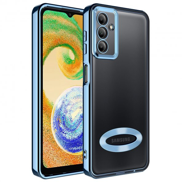 Samsung Galaxy A04S Kılıf Kamera Korumalı Logo Gösteren Omega Kapak - Sierra Mavi