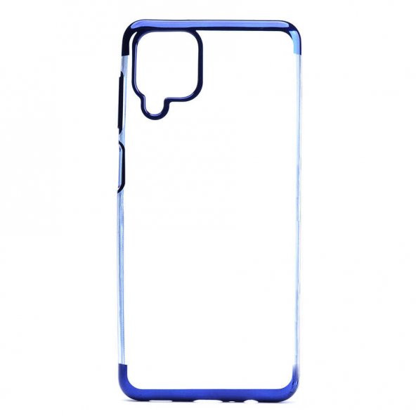 Samsung Galaxy A12 Kılıf Dört Köşeli Lazer Silikon Kapak - Mavi