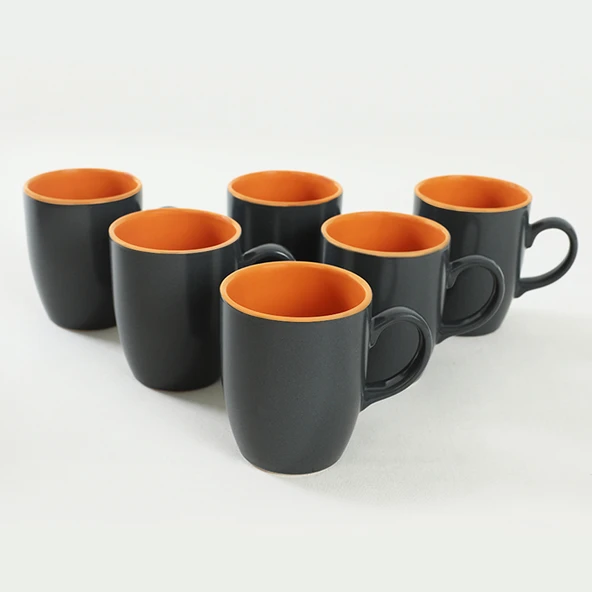 Keramika Mat Gri/Hardal Sarı Bulut Kupa 9 Cm 6 Adet 969/102 - 3