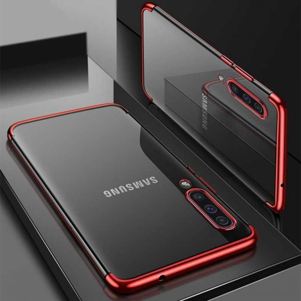Samsung Galaxy A30S Kılıf Dört Köşeli Lazer Silikon Kapak - Kırmızı