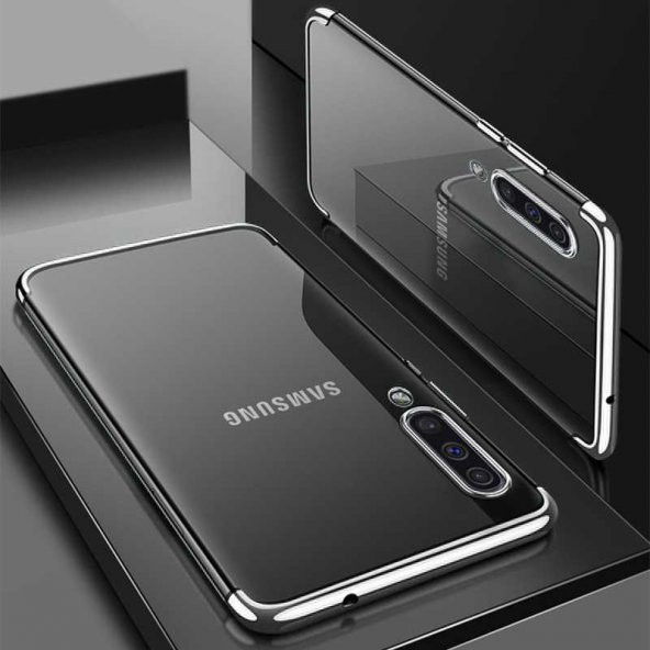 Samsung Galaxy A30S Kılıf Dört Köşeli Lazer Silikon Kapak - Gri
