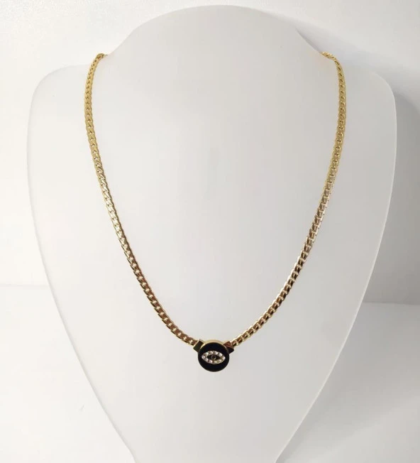 Kolye Göz Sembollü İtalyan Yassı Sembollü Taşlı Çelik 316 L Paslanmaz Çelik Kolye