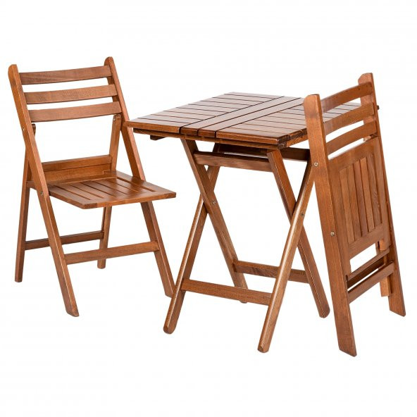 İspanya Atina Katlanır Ahşap Bahçe Balkon Takımı -60x60 Masa + 2 Sandalye Set