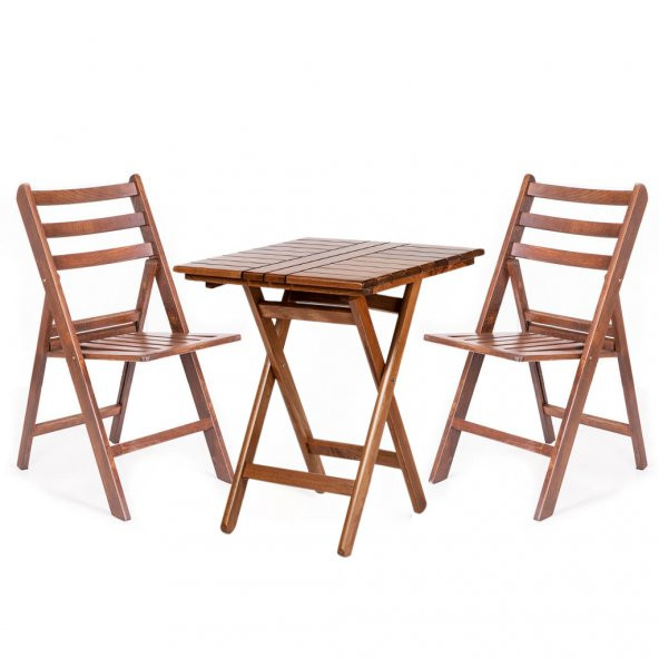 İspanya Atina Katlanır Ahşap Bahçe Balkon Takımı -60x60 Masa + 2 Sandalye Set - 2