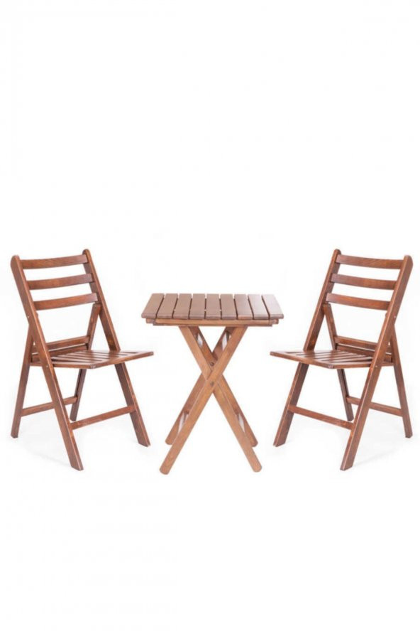 İspanya Atina Katlanır Ahşap Bahçe Balkon Takımı -60x60 Masa + 2 Sandalye Set - 3