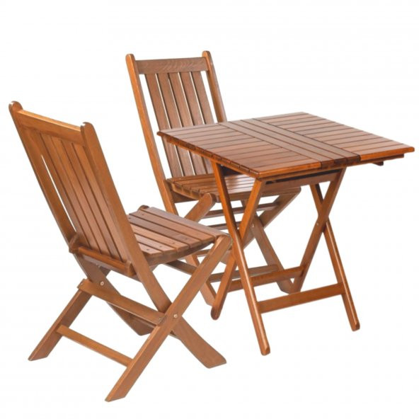 Acropol Atina Ahşap Bahçe Balkon Takımı: 70x70 Masa + 2 Sandalye Katlanır Set - 2