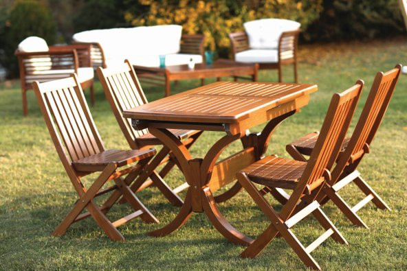 Acrapol Palermo Ahşap Balkon Bahçe Takımı: 70x120+40 Açılır Masa + 4 Sandalye Set